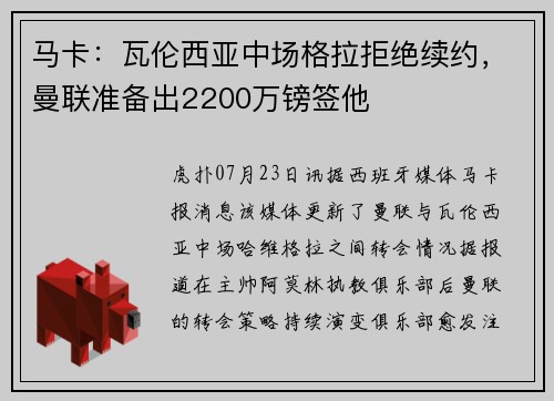 马卡：瓦伦西亚中场格拉拒绝续约，曼联准备出2200万镑签他
