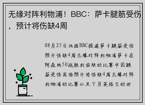 无缘对阵利物浦！BBC：萨卡腿筋受伤，预计将伤缺4周